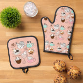 Kaffeekatzen Funny Ofenhandschuh & Topflappen-Set (Oben Unten)