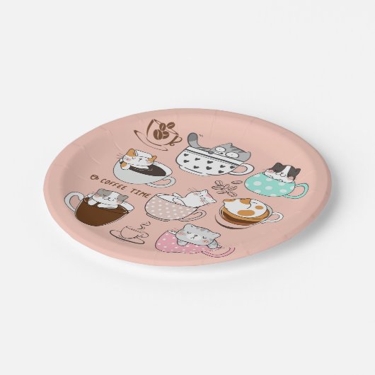 Kaffeekatzen Funny Pappteller (Schrägansicht)
