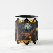 Kaffeekatzen Hexenbrauen Halloween-Foto Tasse (Zentrum)