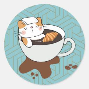 Kaffeekatzen-Spa Runder Aufkleber