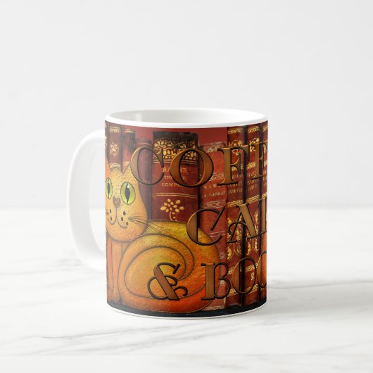 Kaffeekatzen und Bücher Künstlerische Katze Lover  Kaffeetasse (Vorderseite Links)