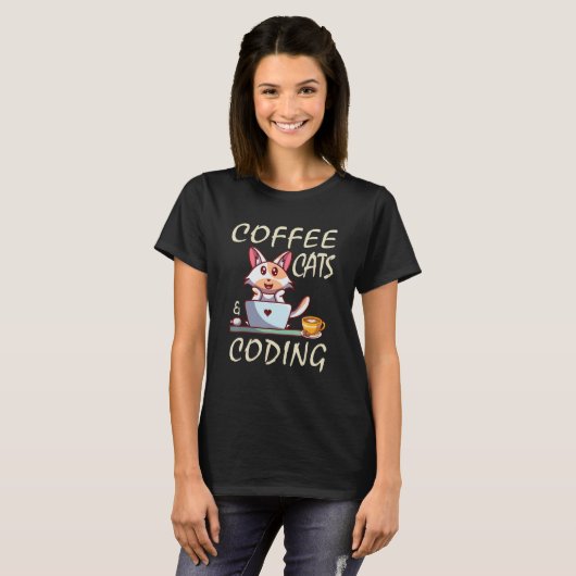 Kaffeekatzen und Coding Coder Programer T-Shirt (Vorne ganz)