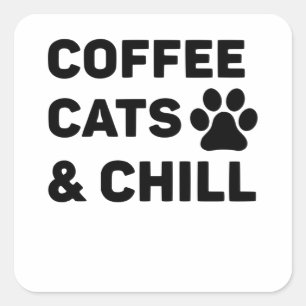 Kaffeekatzen und -kälte quadratischer aufkleber