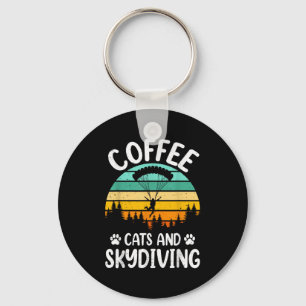 Kaffeekatzen und Skydiving Retro Männer Frauen Lie Schlüsselanhänger