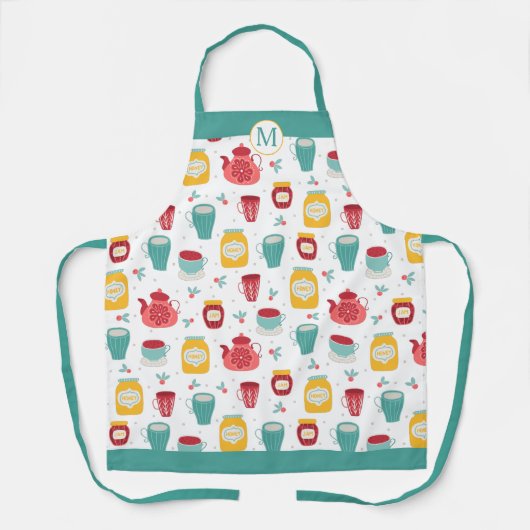 Kaffeekocher, Marmelade, Honey Jar Muster Monogram Schürze (Vorderseite)