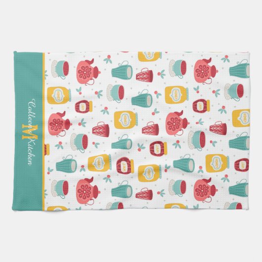 Kaffeekocher, Marmelade, Honey-Muster-Monogramm Geschirrtuch (Horizontal)