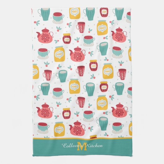 Kaffeekocher, Marmelade, Honey-Muster-Monogramm Geschirrtuch (Vertikal)