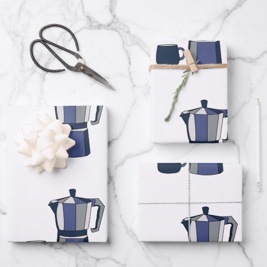 Kaffeekocher Tasse Geburtstag Geschenkpapier Set (Vorderseite)