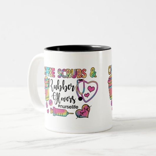 Kaffeekruben und Gummihandschuhe Zweifarbige Tasse (Vorderseite Links)