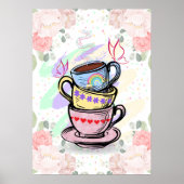 Kaffeekuchen aus gestapelten Tassen - farbiges Wal Poster (Vorne)