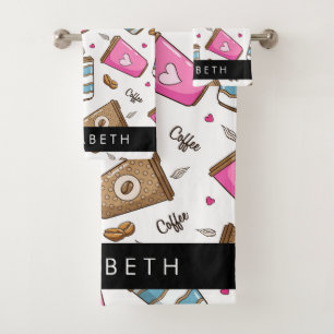 Kaffeekuchen, Kaffeebohnen, Herz, Ihr Name Badhandtuch Set