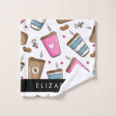 Kaffeekuchen, Kaffeebohnen, Herz, Ihr Name Badhandtuch Set (Waschlappen)