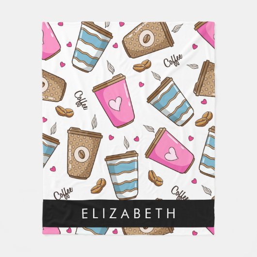 Kaffeekuchen, Kaffeebohnen, Herz, Ihr Name Fleecedecke (Vorderseite)