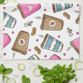 Kaffeekuchen, Kaffeebohnen, Herz, Ihr Name Geschirrtuch (Gefaltet)