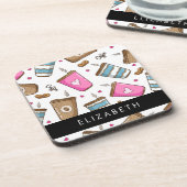 Kaffeekuchen, Kaffeebohnen, Herz, Ihr Name Getränkeuntersetzer (Linke Seite)