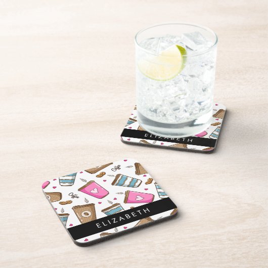 Kaffeekuchen, Kaffeebohnen, Herz, Ihr Name Getränkeuntersetzer (Rechte Seite)