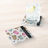 Kaffeekuchen, Kaffeebohnen, Herz, Ihr Name Glasuntersetzer (Schrägansicht)