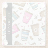 Kaffeekuchen, Kaffeebohnen, Herz, Ihr Name Glasuntersetzer (Rückseite)