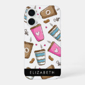 Kaffeekuchen, Kaffeebohnen, Herz, Ihr Name iPhone 16 Hülle (Rückseite)