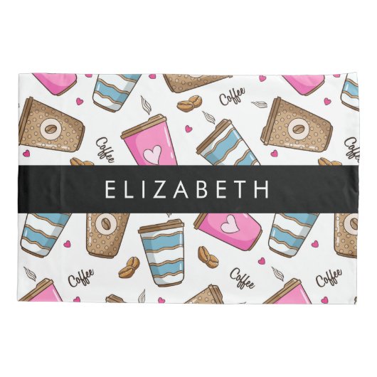 Kaffeekuchen, Kaffeebohnen, Herz, Ihr Name Kissenbezug (Rückseite)