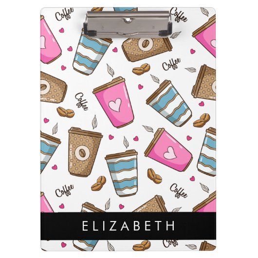 Kaffeekuchen, Kaffeebohnen, Herz, Ihr Name Klemmbrett (Vorderseite)