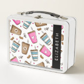 Kaffeekuchen, Kaffeebohnen, Herz, Ihr Name Metall Brotdose (Vorderseite)