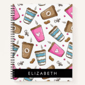 Kaffeekuchen, Kaffeebohnen, Herz, Ihr Name Notizblock (Vorderseite)