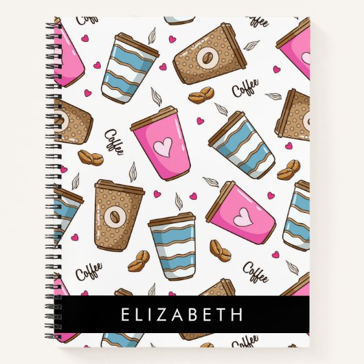 Kaffeekuchen, Kaffeebohnen, Herz, Ihr Name Notizblock (Vorderseite)