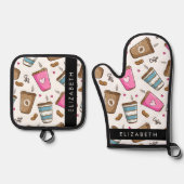 Kaffeekuchen, Kaffeebohnen, Herz, Ihr Name Ofenhandschuh & Topflappen-Set (Vorderseite)