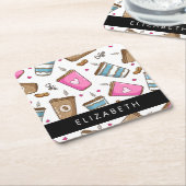 Kaffeekuchen, Kaffeebohnen, Herz, Ihr Name Rechteckiger Pappuntersetzer (angewinkelt)