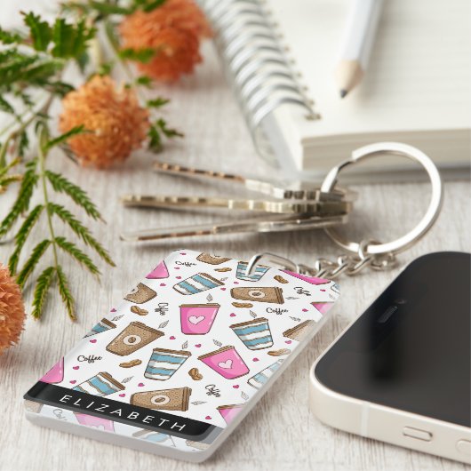 Kaffeekuchen, Kaffeebohnen, Herz, Ihr Name Schlüsselanhänger (Vorderseite rechts)