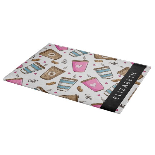 Kaffeekuchen, Kaffeebohnen, Herz, Ihr Name Schneidebrett (Ecke)