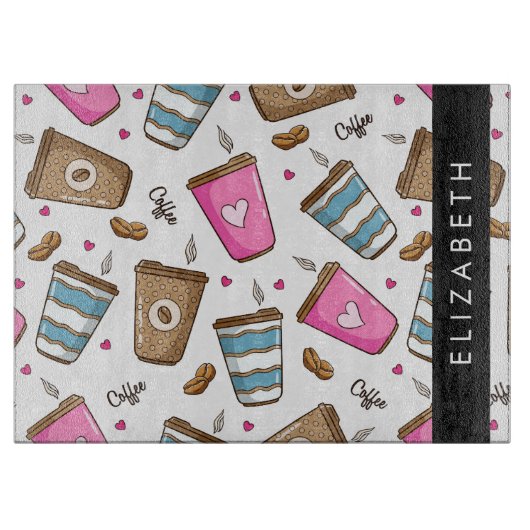 Kaffeekuchen, Kaffeebohnen, Herz, Ihr Name Schneidebrett (Vorderseite)