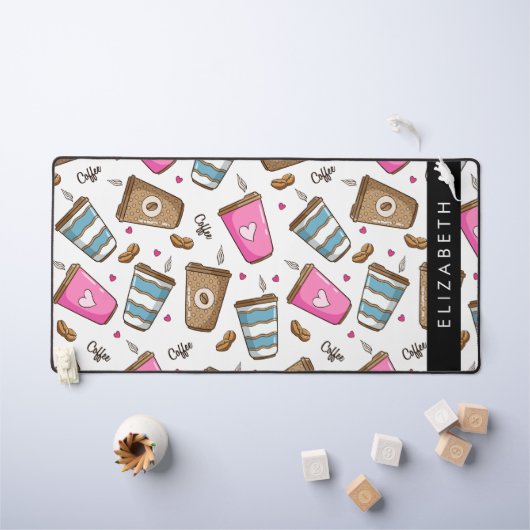 Kaffeekuchen, Kaffeebohnen, Herz, Ihr Name Schreibtischunterlage (Kindertisch)