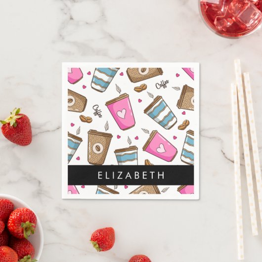 Kaffeekuchen, Kaffeebohnen, Herz, Ihr Name Serviette (Beispiel)