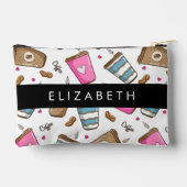 Kaffeekuchen, Kaffeebohnen, Herz, Ihr Name Zubehörtasche (Rückseite)