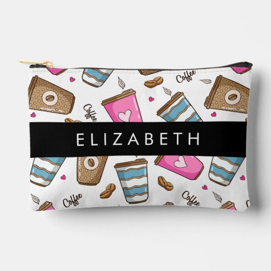 Kaffeekuchen, Kaffeebohnen, Herz, Ihr Name Zubehörtasche (Vorderseite)
