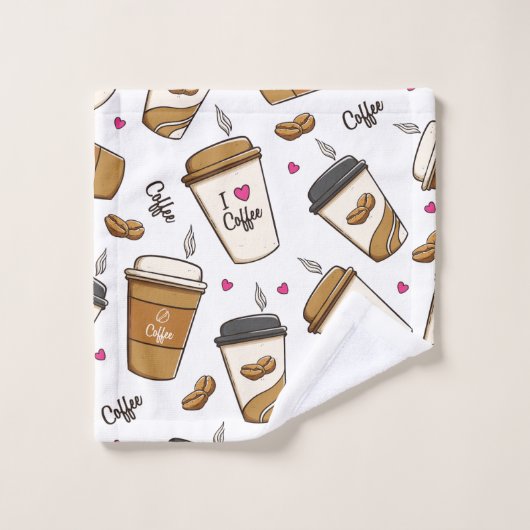 Kaffeekuchen, Kaffeebohnen, Kaffee Lover, Herzen Badhandtuch Set (Waschlappen)
