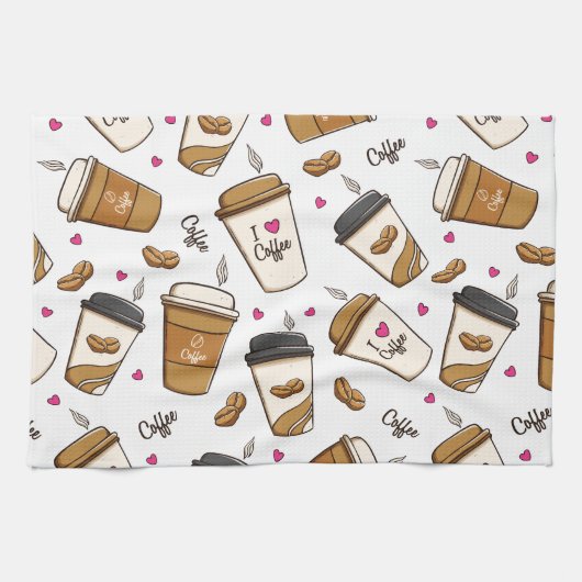 Kaffeekuchen, Kaffeebohnen, Kaffee Lover, Herzen Geschirrtuch (Horizontal)