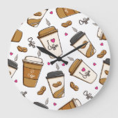 Kaffeekuchen, Kaffeebohnen, Kaffee Lover, Herzen Große Wanduhr (Vorderseite)
