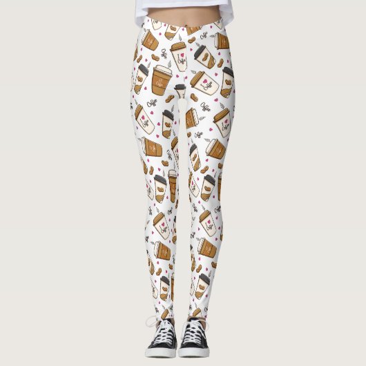 Kaffeekuchen, Kaffeebohnen, Kaffee Lover, Herzen Leggings (Vorderseite)