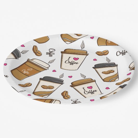 Kaffeekuchen, Kaffeebohnen, Kaffee Lover, Herzen Pappteller (Schrägansicht)