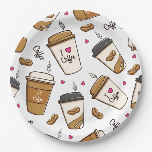 Kaffeekuchen, Kaffeebohnen, Kaffee Lover, Herzen Pappteller (Vorderseite)