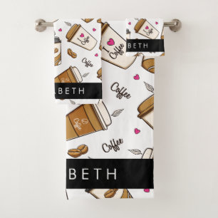 Kaffeekuchen, Kaffeebohnen, Kaffee Lover, Ihr Name Badhandtuch Set