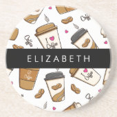 Kaffeekuchen, Kaffeebohnen, Kaffee Lover, Ihr Name Getränkeuntersetzer (Vorne)