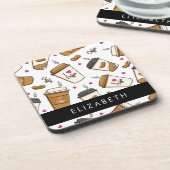 Kaffeekuchen, Kaffeebohnen, Kaffee Lover, Ihr Name Getränkeuntersetzer (Linke Seite)