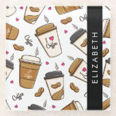 Kaffeekuchen, Kaffeebohnen, Kaffee Lover, Ihr Name Glasuntersetzer (Vorderseite)