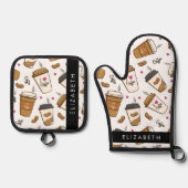 Kaffeekuchen, Kaffeebohnen, Kaffee Lover, Ihr Name Ofenhandschuh & Topflappen-Set (Vorderseite)