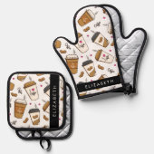 Kaffeekuchen, Kaffeebohnen, Kaffee Lover, Ihr Name Ofenhandschuh & Topflappen-Set (Vorderseite/Rückseite)