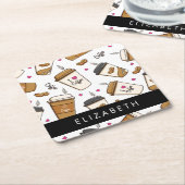 Kaffeekuchen, Kaffeebohnen, Kaffee Lover, Ihr Name Rechteckiger Pappuntersetzer (angewinkelt)